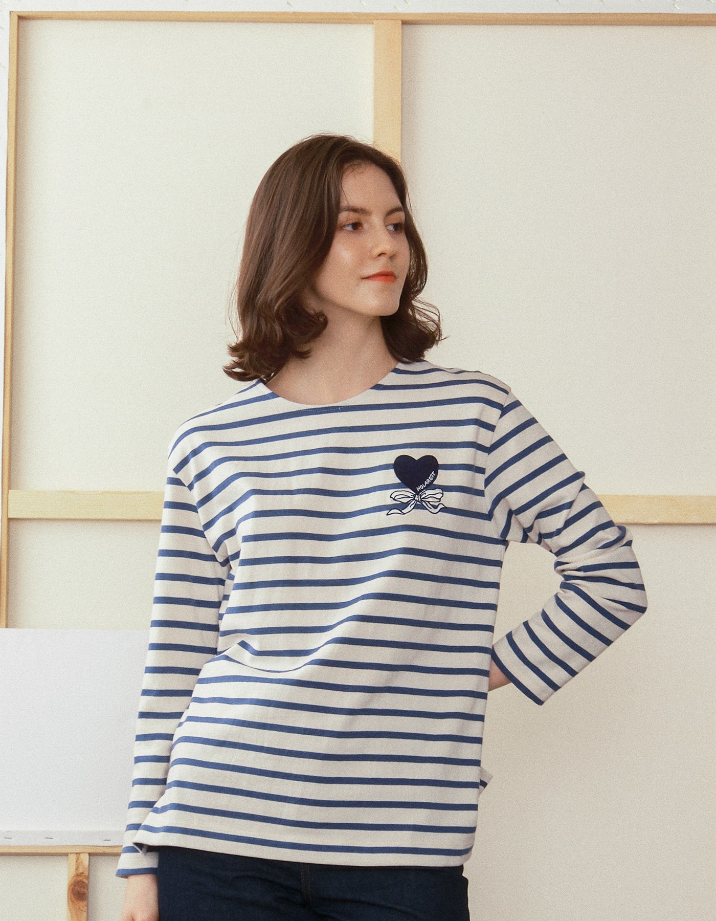 Marine Striped T-shirt 1 (Sea Blue+Ecru)